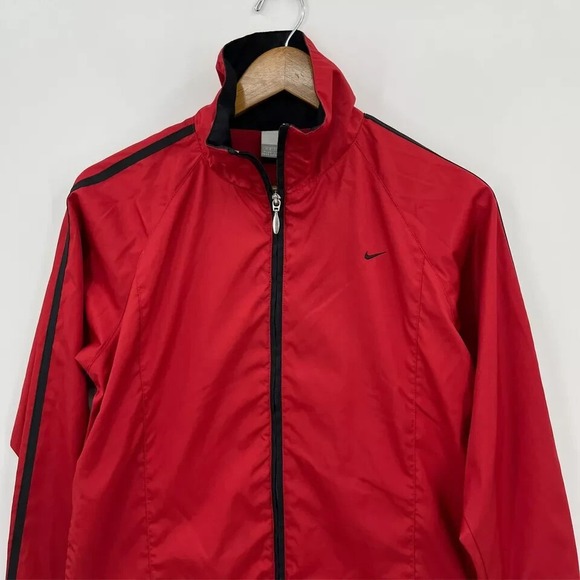 Nike‎ Windbreaker Jacket Women's M Red Full Zip Vtg Y2K Mock Neck Lined Retro - Picture 2 of 10